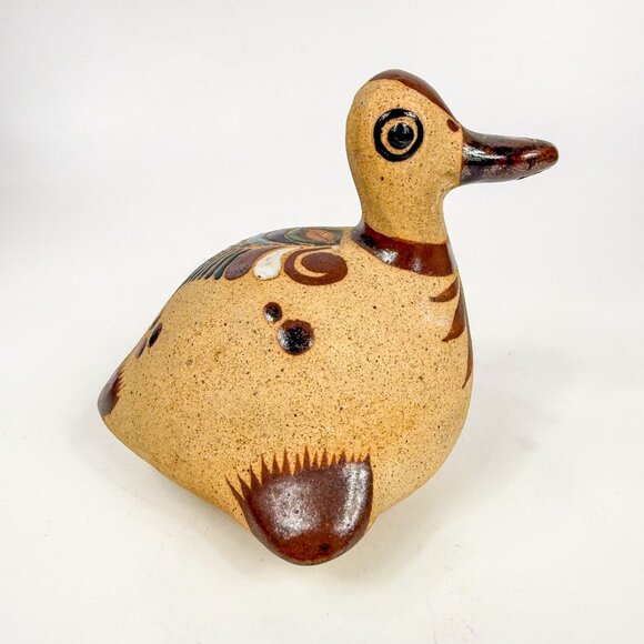Tonala Mexico Netzi Pottery Duck Goose Figurine Hand Painted Signed Ceramic - Picture 2 of 8